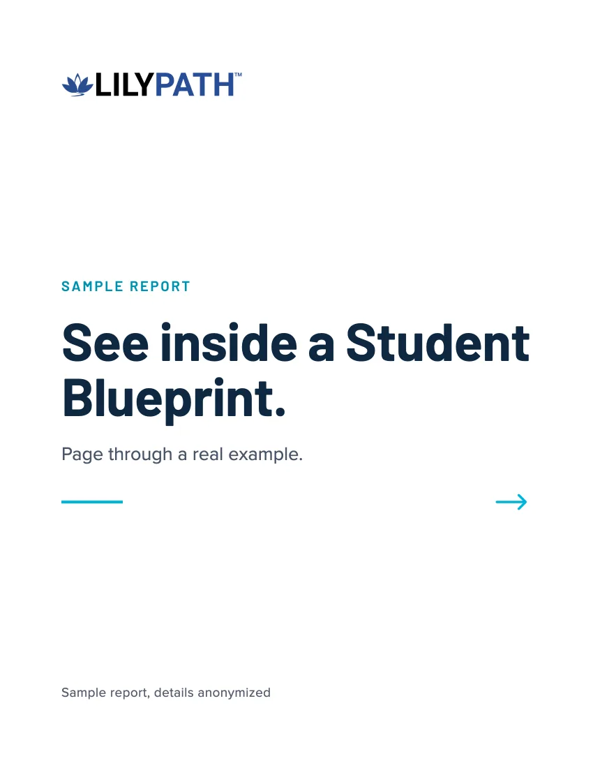 Cover of a sample Student Blueprint: See inside a Student Blueprint — page through a real example. Details anonymized.